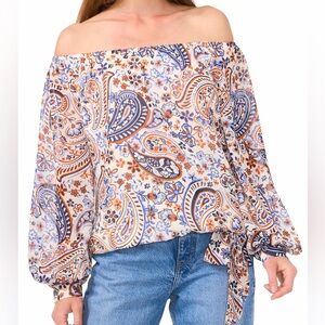 CeCe Mosaic Paisley Off The Shoulder Top